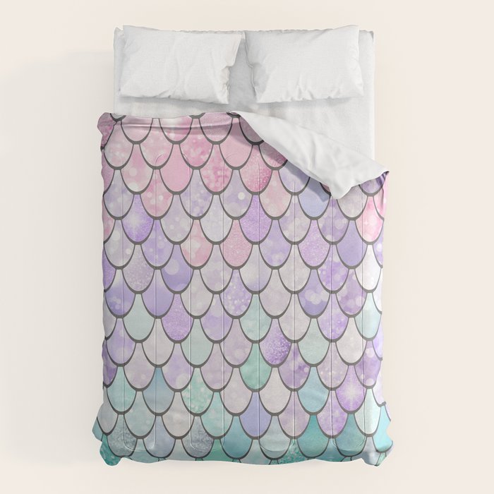Cute Mermaid Pattern, Pink, Purple, Teal, Pastel Aesthetics Comforter Gallery Image 1