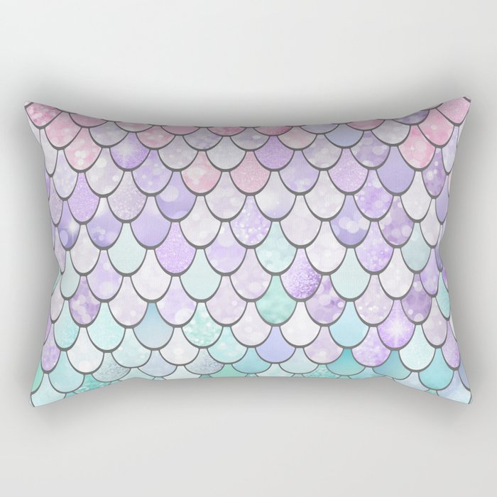Cute Mermaid Pattern, Pink, Purple, Teal, Pastel Aesthetics Rectangular Pillow Gallery Image 1