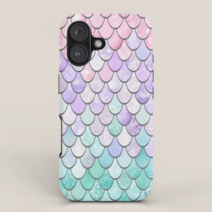 Cute Mermaid Pattern, Pink, Purple, Teal, Pastel Aesthetics iPhone Case Gallery Image 1