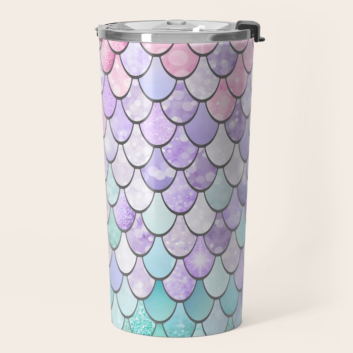 Cute Mermaid Pattern, Pink, Purple, Teal, Pastel Aesthetics Travel Mug Gallery Image 2