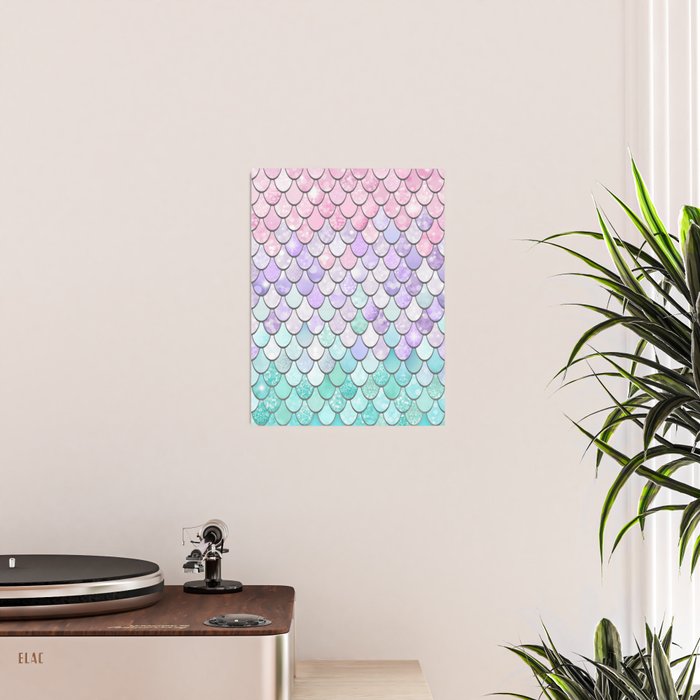 Cute Mermaid Pattern, Pink, Purple, Teal, Pastel Aesthetics Poster Gallery Image 2
