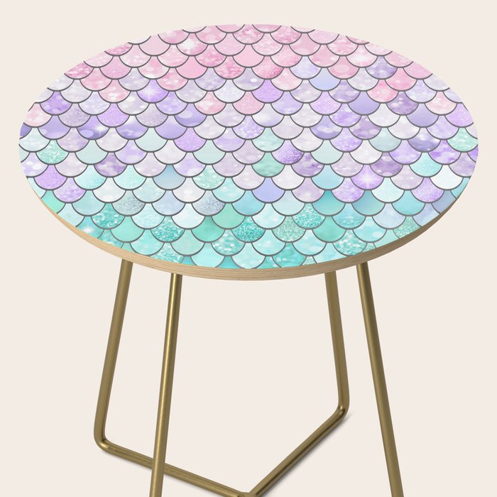 Cute Mermaid Pattern, Pink, Purple, Teal, Pastel Aesthetics Side Table Gallery Image 2