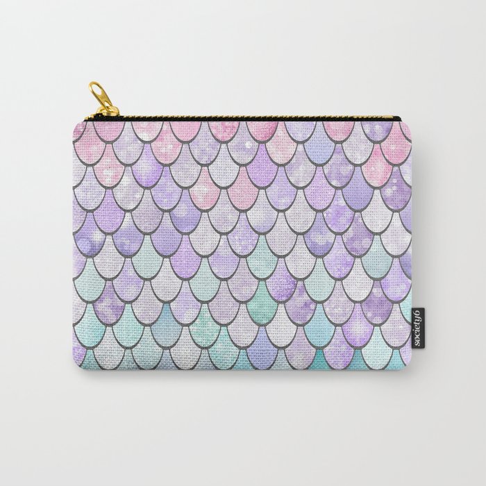 Cute Mermaid Pattern, Pink, Purple, Teal, Pastel Aesthetics Carry All Pouch Gallery Image 1