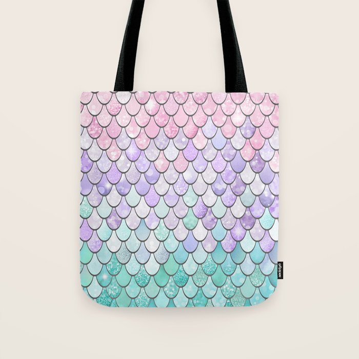 Cute Mermaid Pattern, Pink, Purple, Teal, Pastel Aesthetics Tote Bag Gallery Image 1