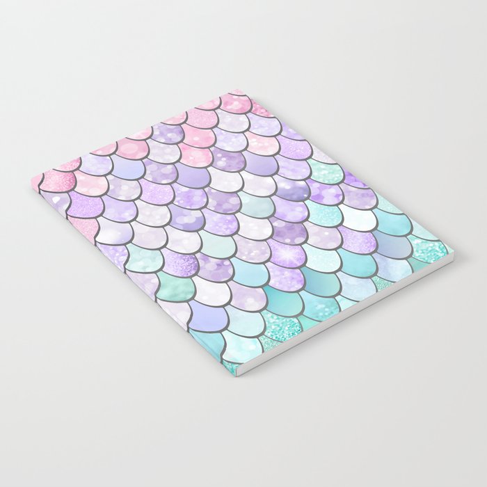 Cute Mermaid Pattern, Pink, Purple, Teal, Pastel Aesthetics Notebook Gallery Image 2