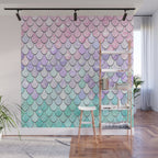 Cute Mermaid Pattern, Pink, Purple, Teal, Pastel Aesthetics Wall Mural Gallery Image 1