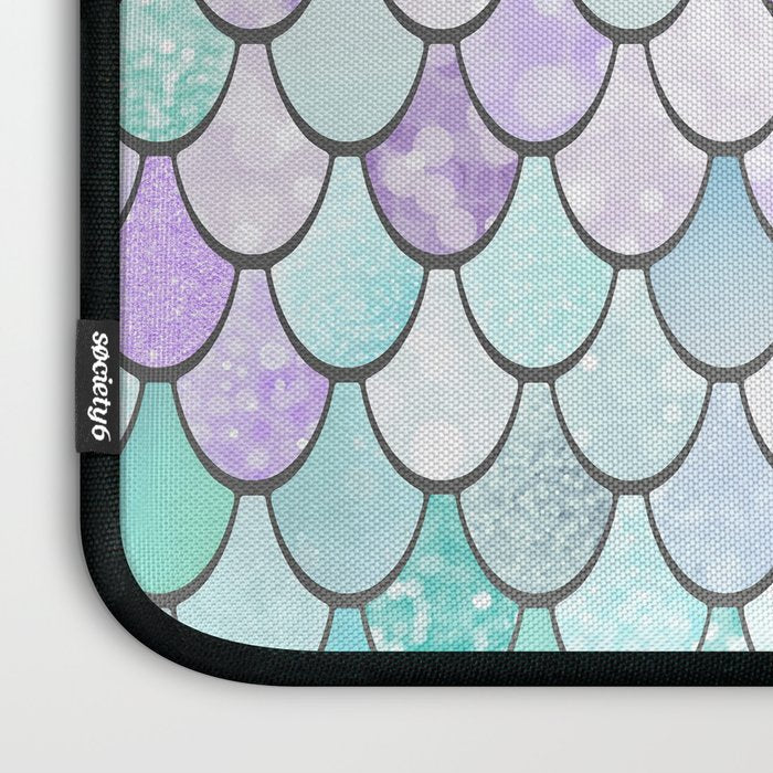 Cute Mermaid Pattern, Pink, Purple, Teal, Pastel Aesthetics Laptop Sleeve Gallery Image 3