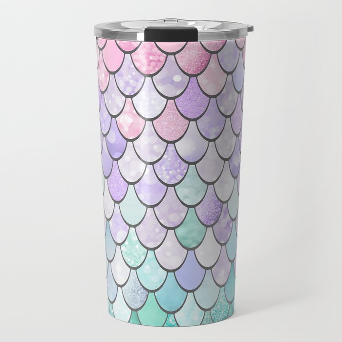Cute Mermaid Pattern, Pink, Purple, Teal, Pastel Aesthetics Travel Mug Gallery Image 1