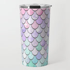 Cute Mermaid Pattern, Pink, Purple, Teal, Pastel Aesthetics Travel Mug Gallery Image 1