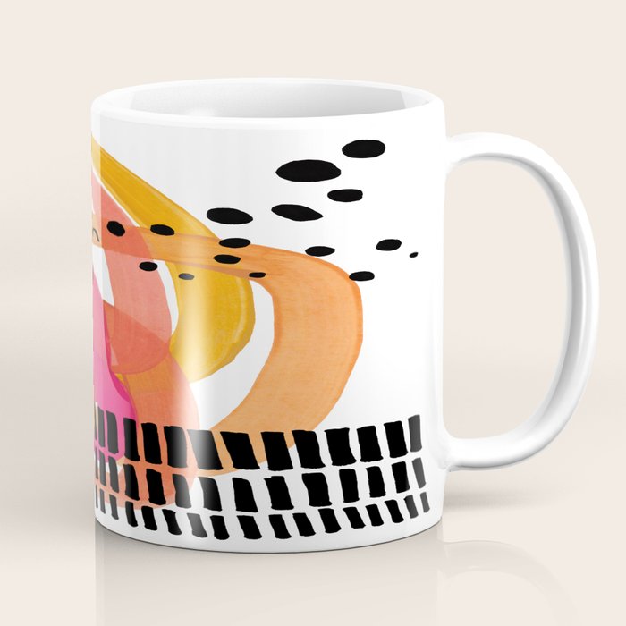 Modern Mid Century Fun Colorful Abstract Minimalist Painting Ombre Yellow Magenta Infinity Circles Coffee Mug Gallery Image 1