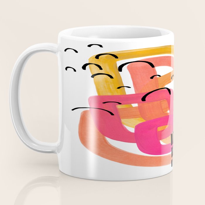 Modern Mid Century Fun Colorful Abstract Minimalist Painting Ombre Yellow Magenta Infinity Circles Coffee Mug Gallery Image 3