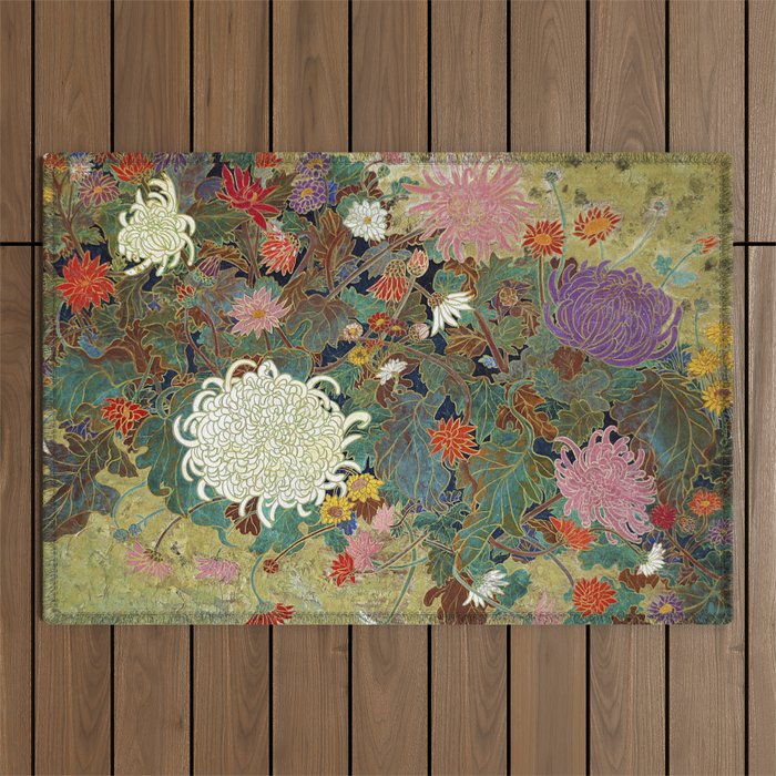 Vivid type flower Japanese painting Outdoor Rug Gallery Image 1