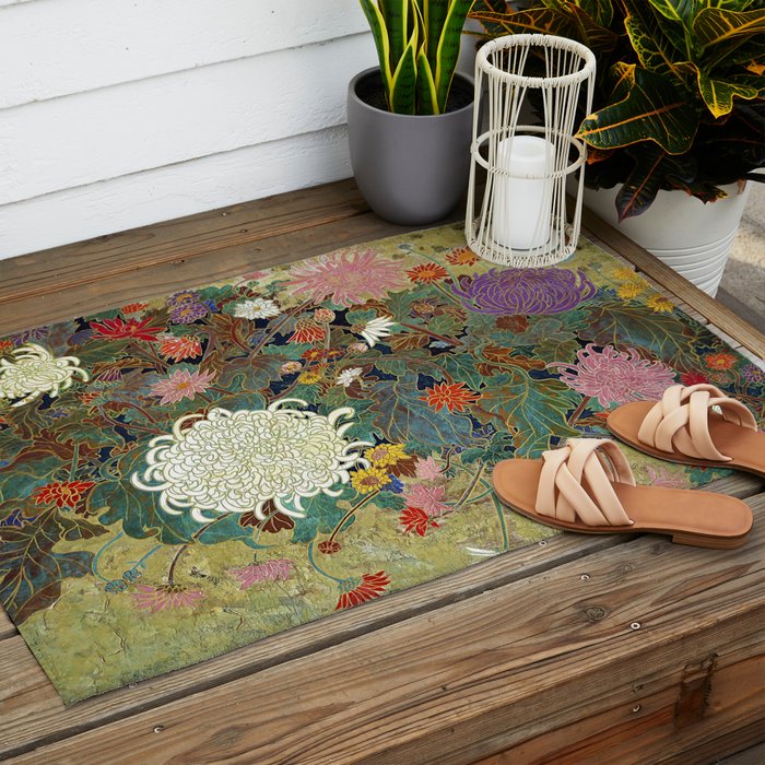 Vivid type flower Japanese painting Outdoor Rug Gallery Image 2