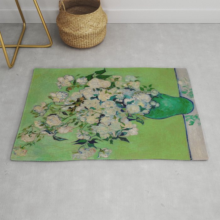 White Rose In A Vase Vincent van Gogh 1890 Oil on Canvas Still Life With Floral Arrangement Rug Gallery Image 1