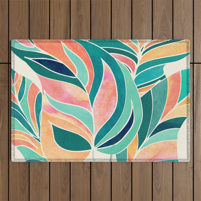 Rise Up Tropical Leaf Illustration Outdoor Rug Gallery Image 1