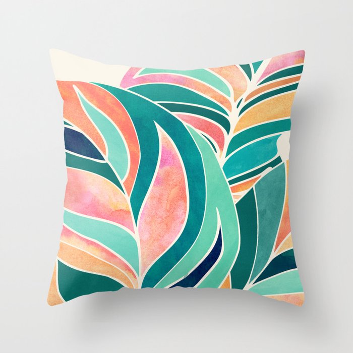 Rise Up Tropical Leaf Illustration Throw Pillow Gallery Image 6