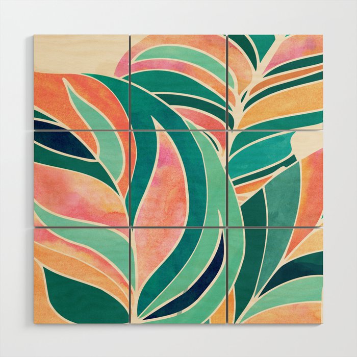 Rise Up Tropical Leaf Illustration Wood Wall Art Gallery Image 1