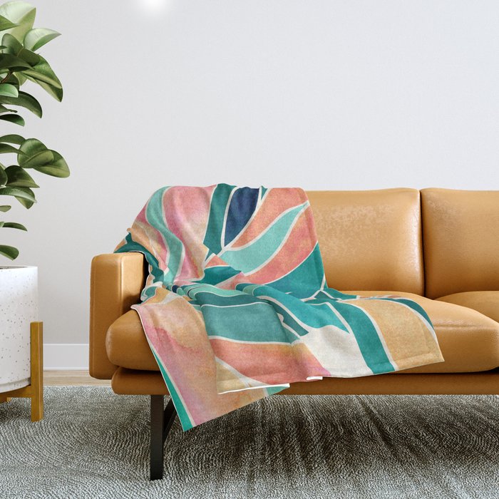 Rise Up Tropical Leaf Illustration Throw Blanket Gallery Image 1