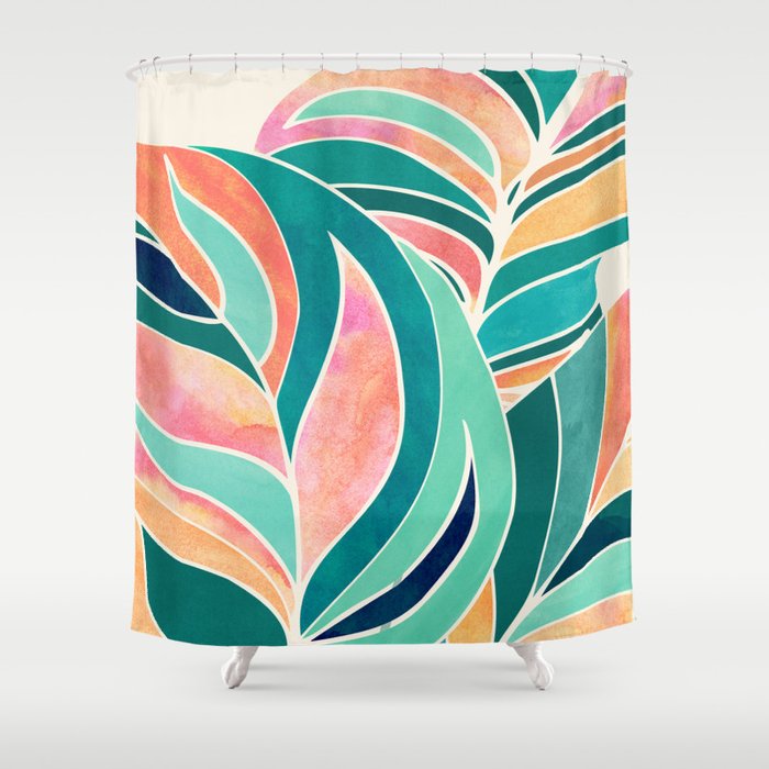 Rise Up Tropical Leaf Illustration Shower Curtain Gallery Image 1