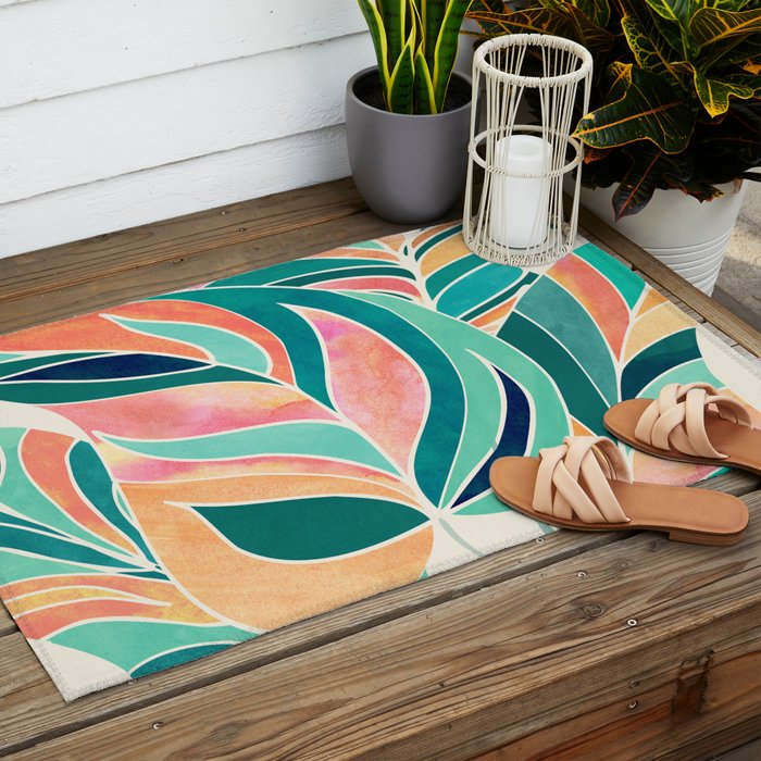 Rise Up Tropical Leaf Illustration Outdoor Rug Gallery Image 2