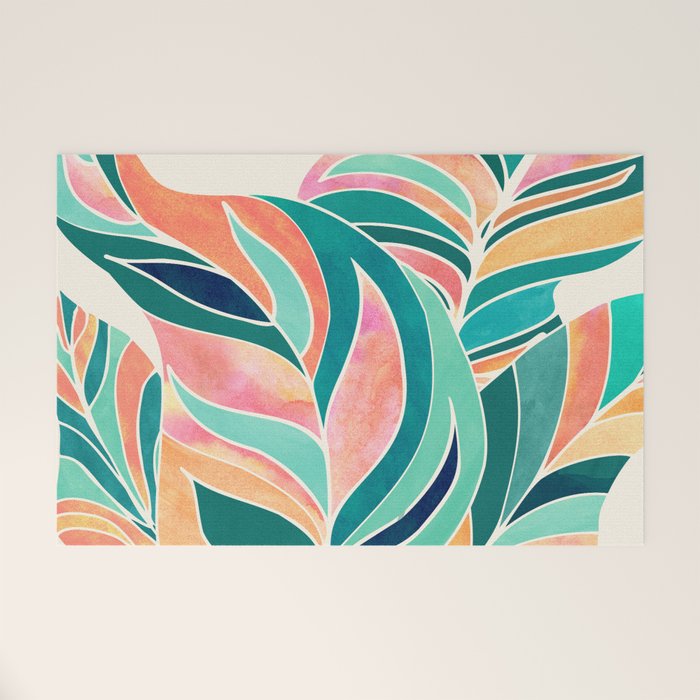 Rise Up Tropical Leaf Illustration Welcome Mat Gallery Image 1