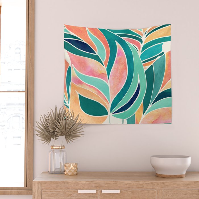Rise Up Tropical Leaf Illustration Wall Tapestry Gallery Image 2