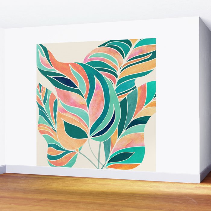 Rise Up Tropical Leaf Illustration Wall Mural Gallery Image 2