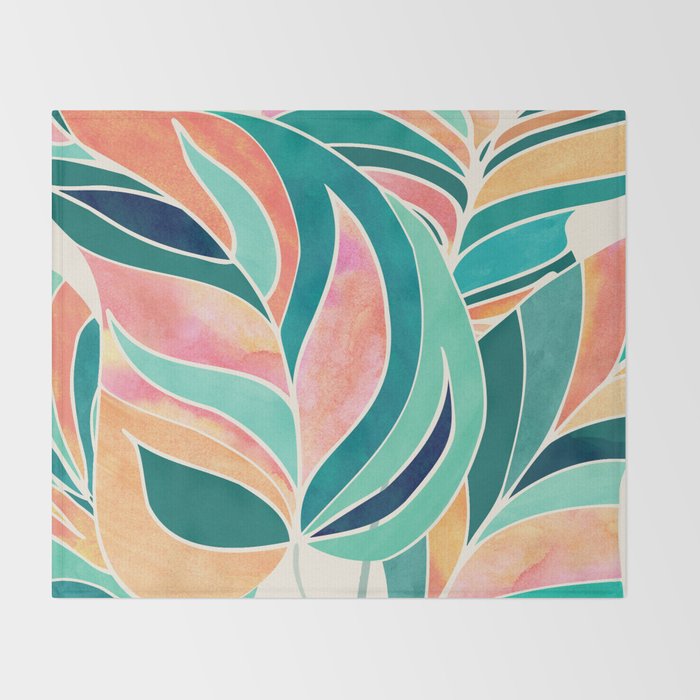 Rise Up Tropical Leaf Illustration Throw Blanket Gallery Image 2