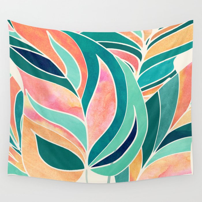 Rise Up Tropical Leaf Illustration Wall Tapestry Gallery Image 1