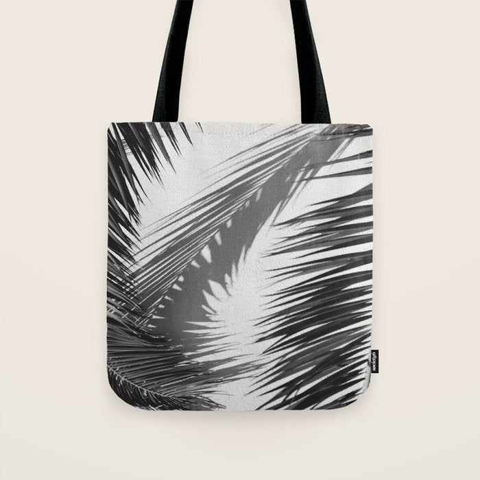 Tropical Palms Shadow Black And White Photography - Summer Photo Art Print -  Film Nature Holiday Paradise Photograph - Photographs Tote Bag Gallery Image 1