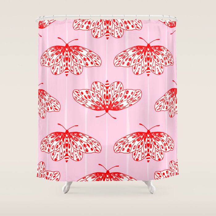 Butterfly Pink Red Shower Curtain Gallery Image 1