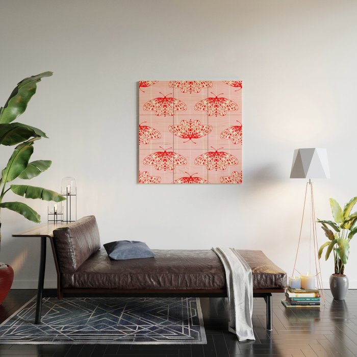 Butterfly Pink Red Wood Wall Art Gallery Image 2