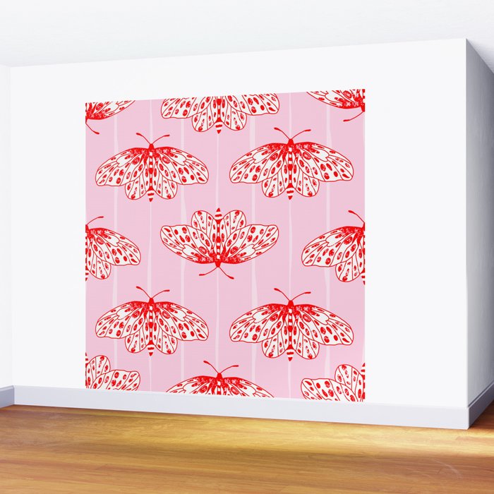 Butterfly Pink Red Wall Mural Gallery Image 2