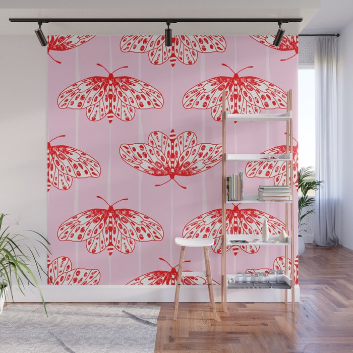 Butterfly Pink Red Wall Mural Gallery Image 1