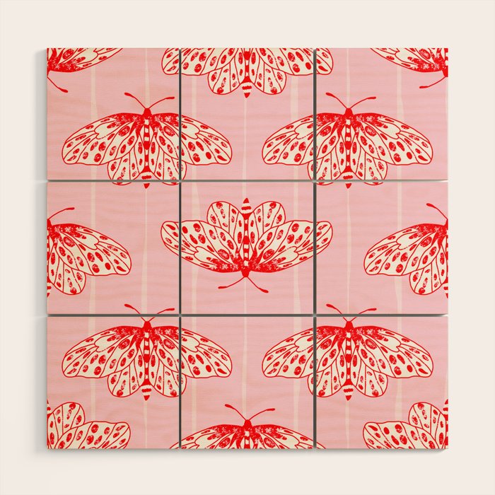 Butterfly Pink Red Wood Wall Art Gallery Image 1