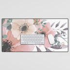 Watercolor, Blush Pink and Peach, Floral Prints Desk Mat Gallery Image 1