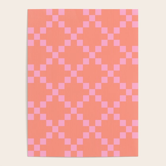 Diamond Quilted Plaid pattern red and pink Poster Gallery Image 1