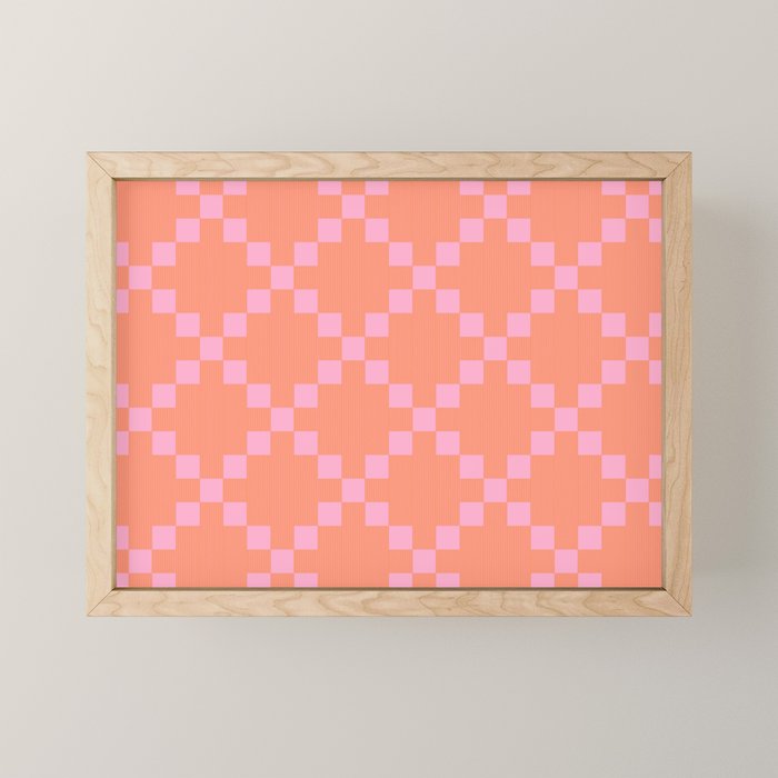 Diamond Quilted Plaid pattern red and pink Mini Art Print Gallery Image 1