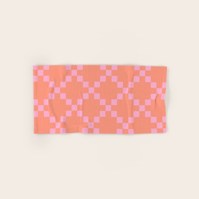 Diamond Quilted Plaid pattern red and pink Bath Towel Gallery Image 1
