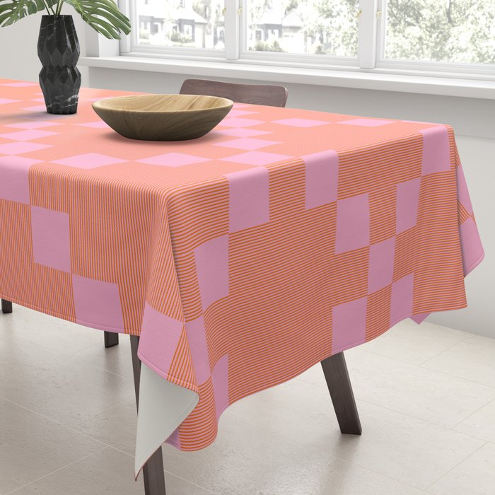 Diamond Quilted Plaid pattern red and pink Tablecloth Gallery Image 3