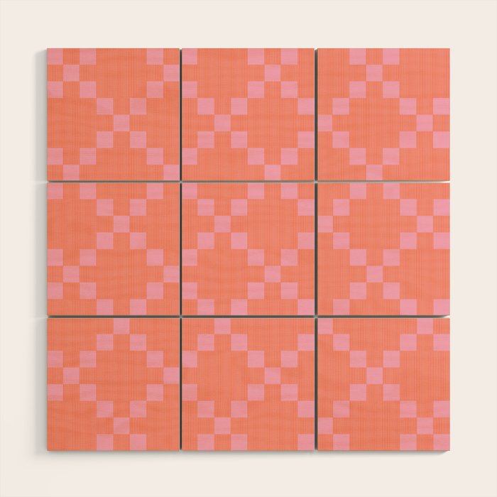 Diamond Quilted Plaid pattern red and pink Wood Wall Art Gallery Image 1