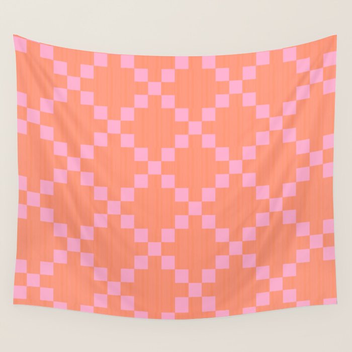 Diamond Quilted Plaid pattern red and pink Wall Tapestry Gallery Image 4