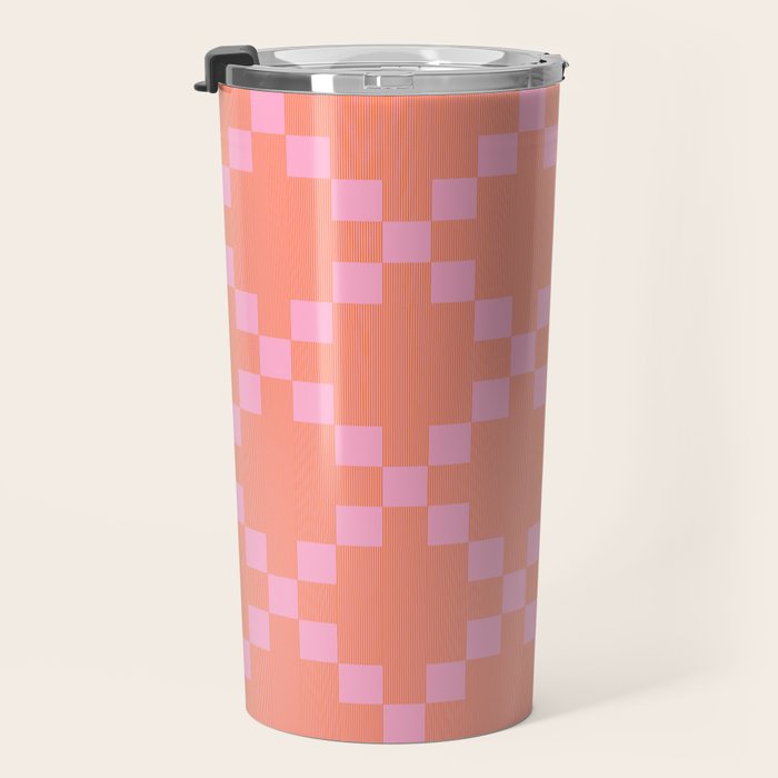 Diamond Quilted Plaid pattern red and pink Travel Mug Gallery Image 3