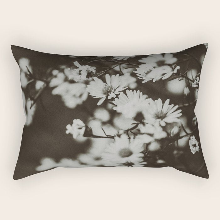 Evening Daisies x flower photograph black and white botanical Rectangular Pillow Gallery Image 1