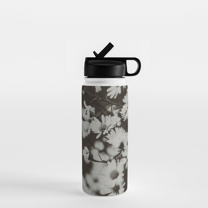 Evening Daisies x flower photograph black and white botanical Water Bottle Gallery Image 1
