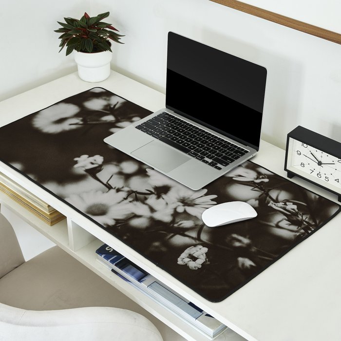 Evening Daisies x flower photograph black and white botanical Desk Mat Gallery Image 2