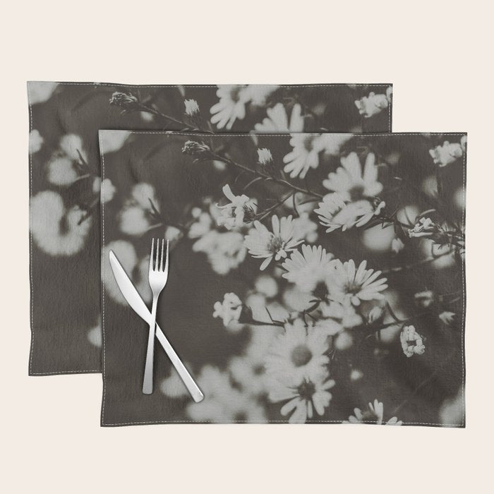 Evening Daisies x flower photograph black and white botanical Placemat Gallery Image 1