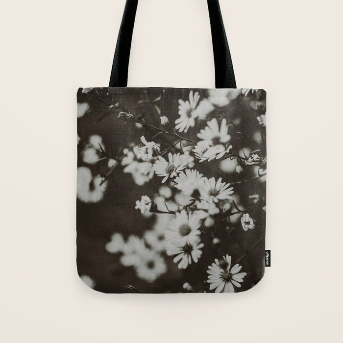 Evening Daisies x flower photograph black and white botanical Tote Bag Gallery Image 1