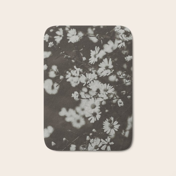 Evening Daisies x flower photograph black and white botanical Bath Mat Gallery Image 1
