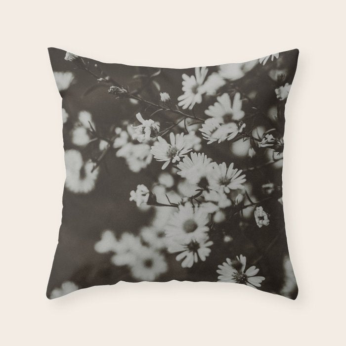 Evening Daisies x flower photograph black and white botanical Throw Pillow Gallery Image 6